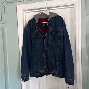 Route 66 Blue Denim Jacket with Gray Hood